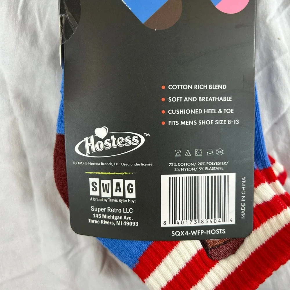 Swag Hostess Mens Quarter Socks 4 Pack Twinkies Ding Dongs Cupcakes Sno Balls